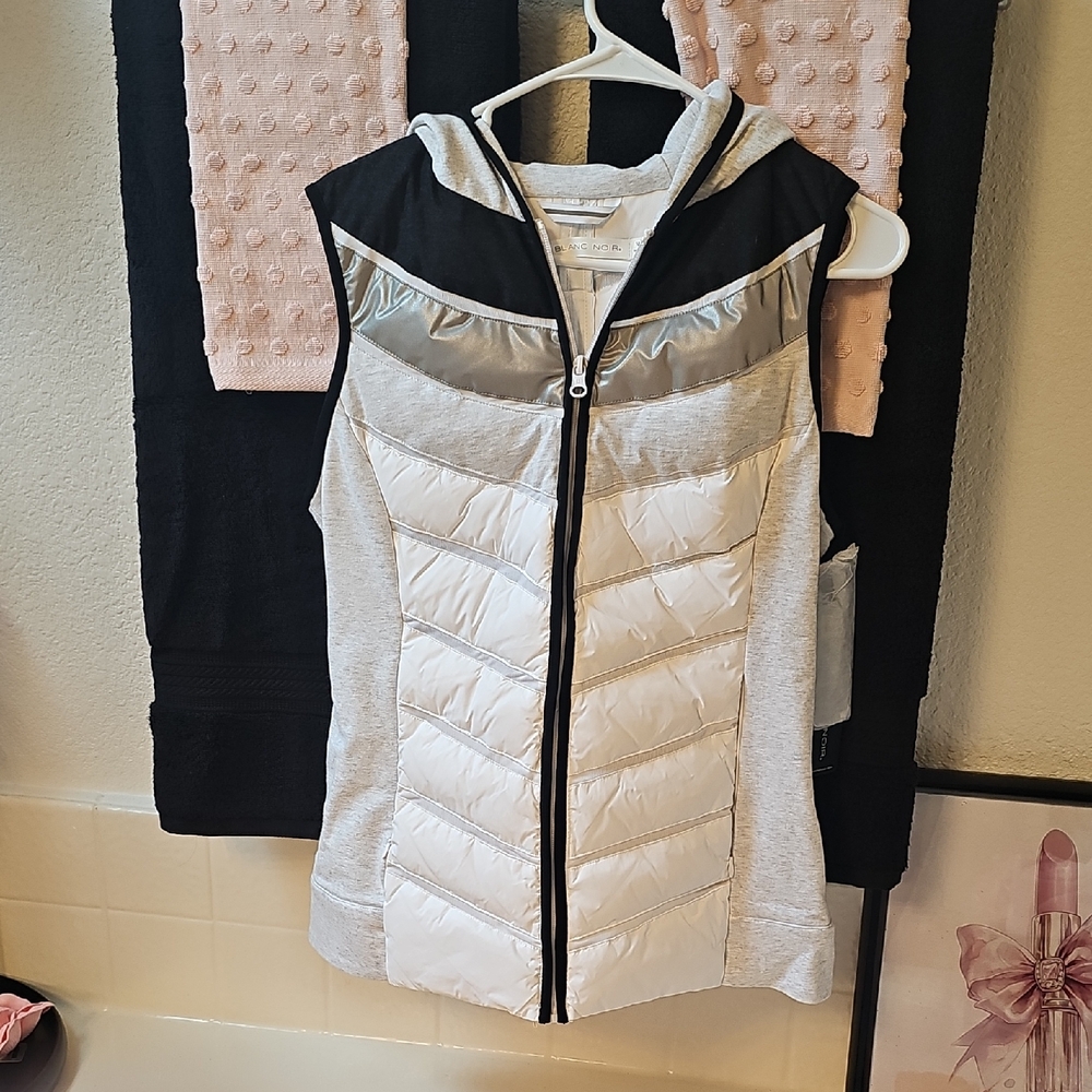 Blanc Noir Gray and White Hooded Vest